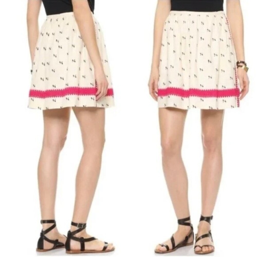 Madewell Embroidered Linen Mini Skirt Size 2 Cream Pink A-Line - Picture 4 of 4